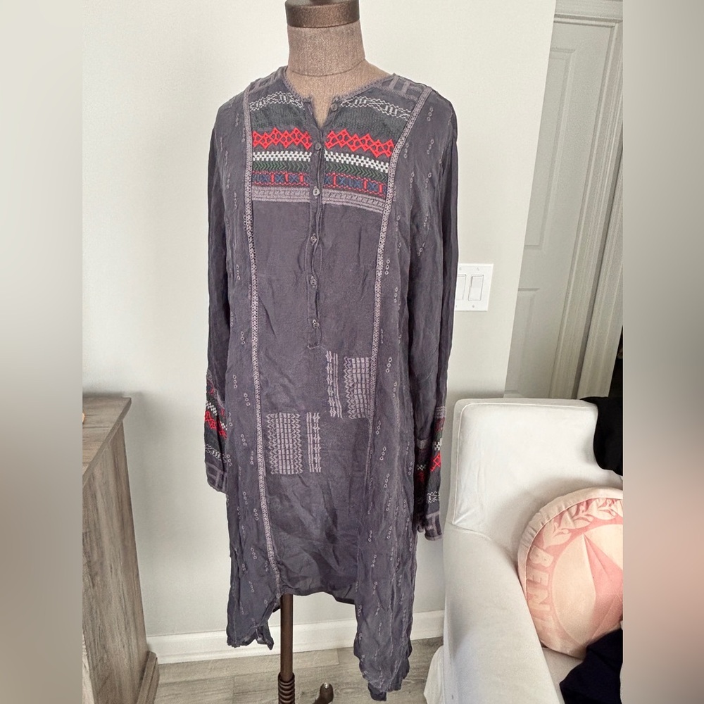 Johnny Was Charcoal Tunic with Vibrant Embroidery XL